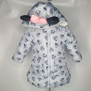 Disney Minni Mouse Winter Gray Bow Hooded Zip Jacket Coat Puffy 2T